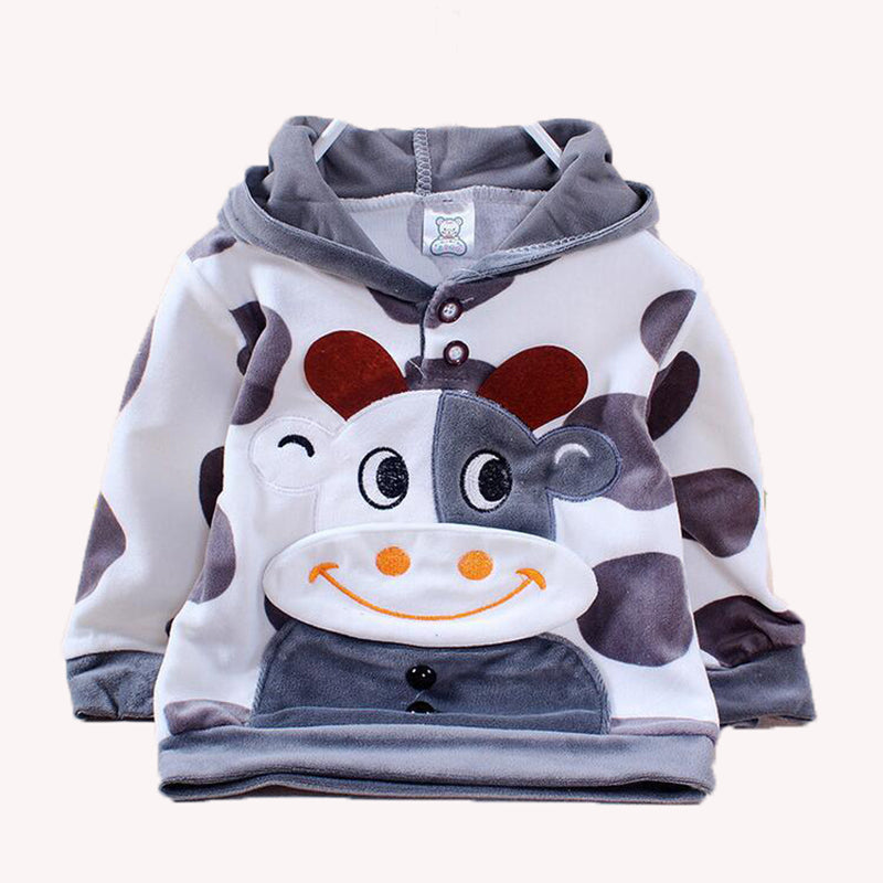 Baby Girls Clothing Cartoon Rabbit Cow Newborn Boy Brand Velvet Hooide + Pants Twinset Kids Infant Sport Suit