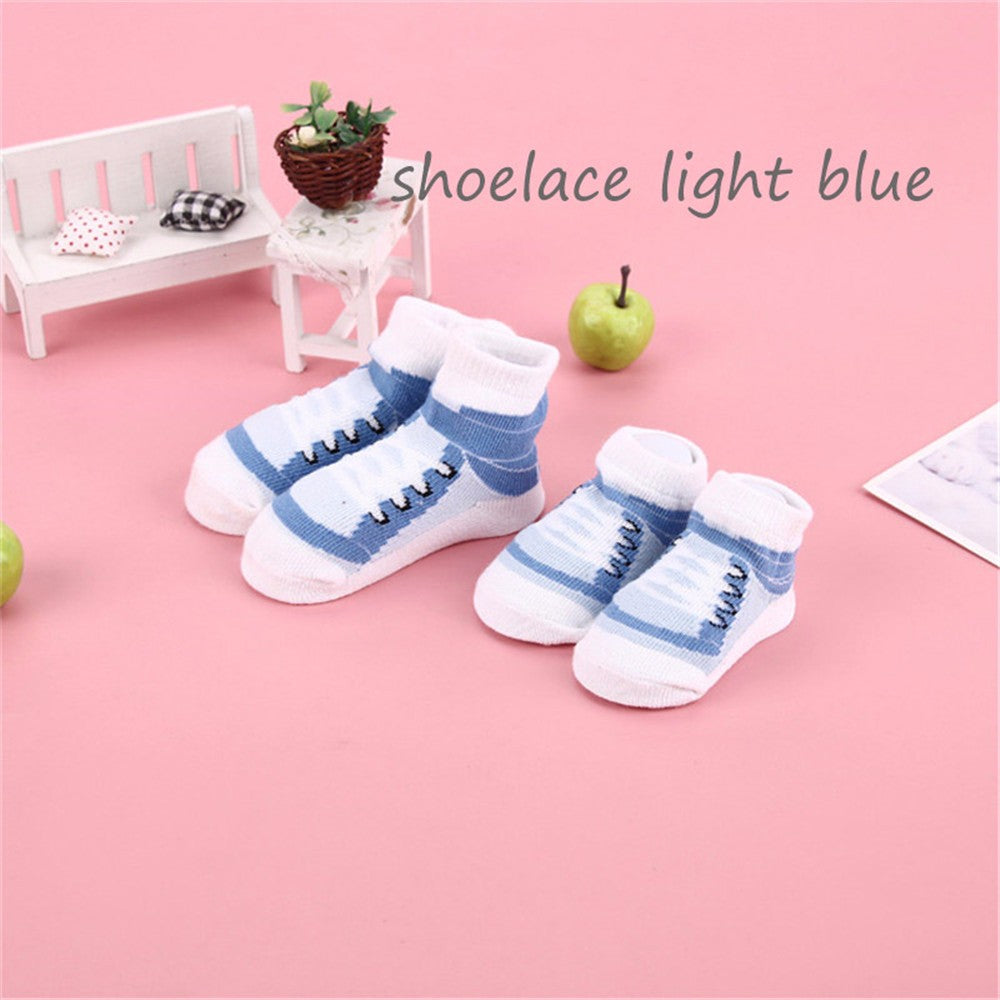 Children Lovely Kids Baby Cotton Socks Shoelaces Style Anti Slip Short Socks Shoes 0-12 Month WM0052