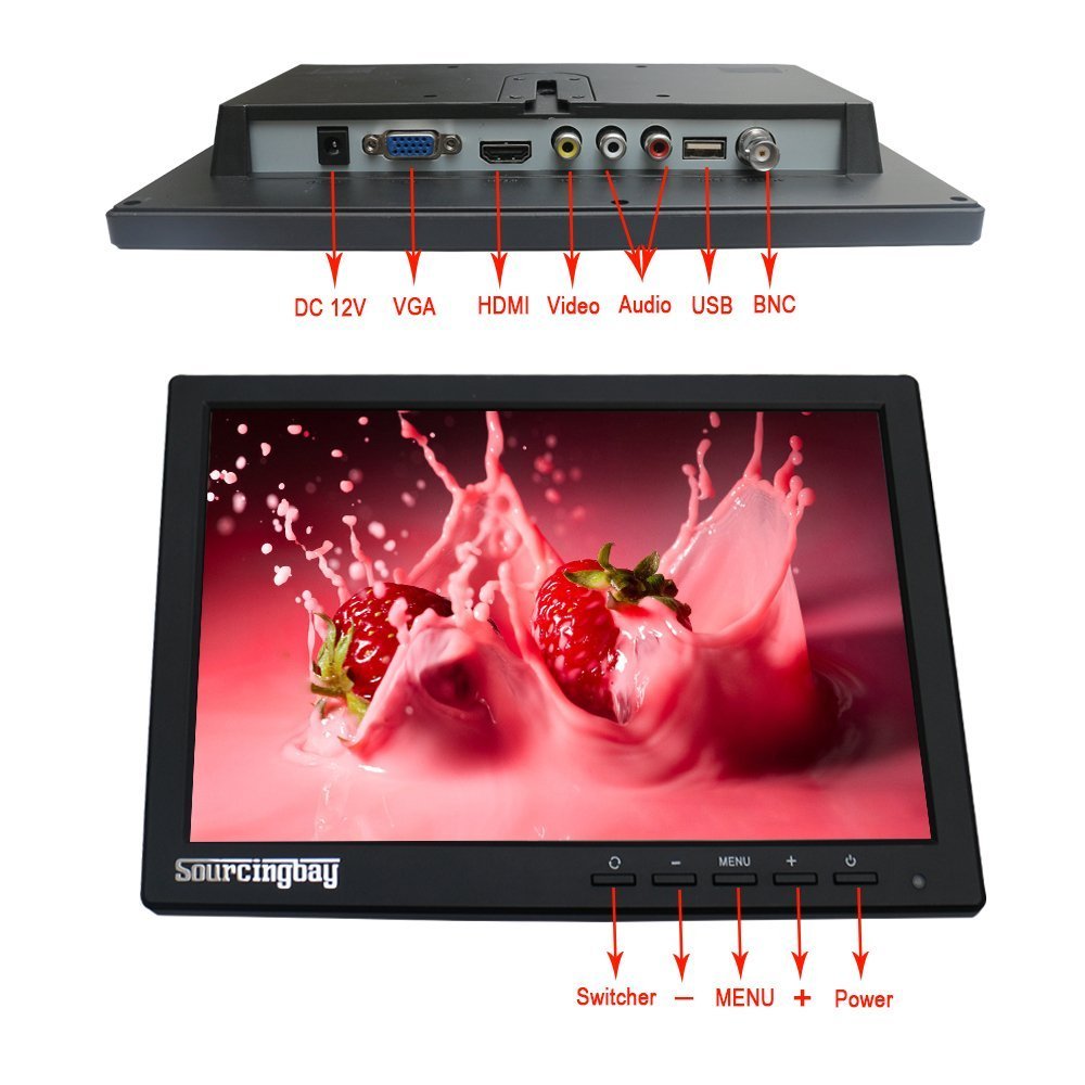 Mini 10 inch CCTV LCD Monitor for Security Surveillance System,Support HDMI/BNC/VGA/Video/Audio,1280*800,16:9