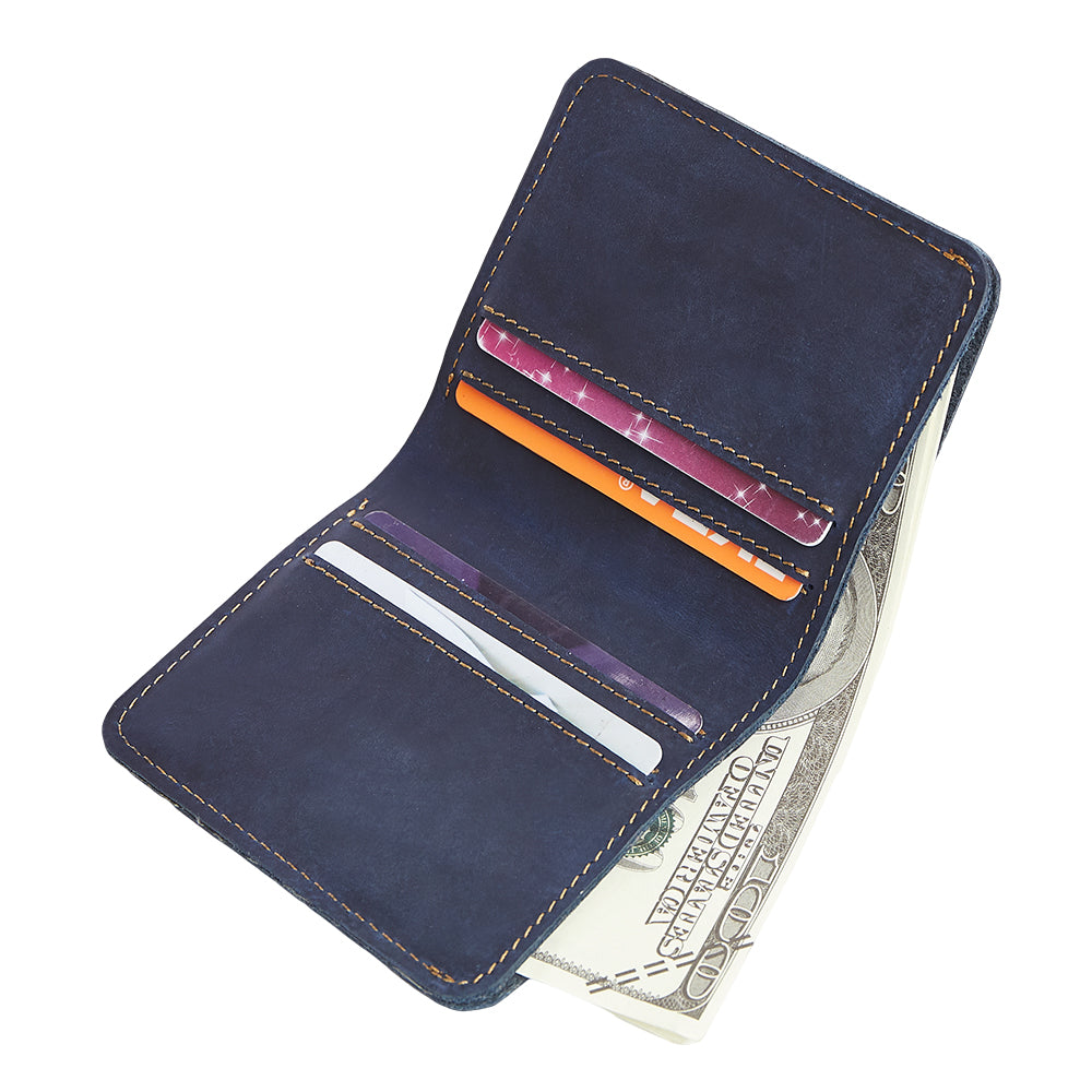 Slim RFID Credit Card Holder Mini Crazy Horse Genuine Leather Male Purse