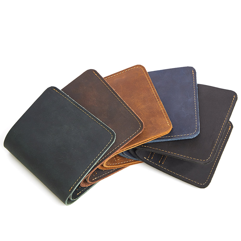 Slim RFID Credit Card Holder Mini Crazy Horse Genuine Leather Male Purse