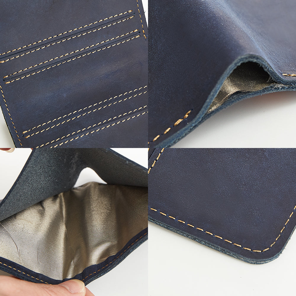 Slim RFID Credit Card Holder Mini Crazy Horse Genuine Leather Male Purse