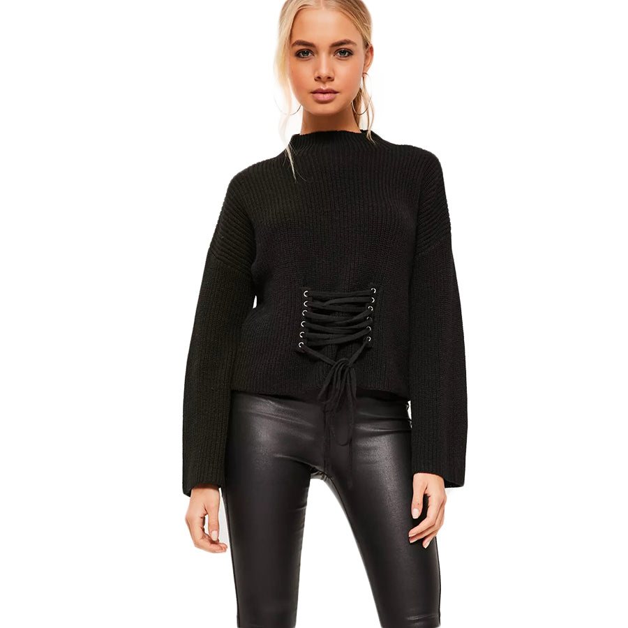 Eternal Show Autumn Knitted Pullover Sweater Women Lace Up Oversize Fall Ladies Sweater Pull Vintage Knitwear Winter Top 50N0521