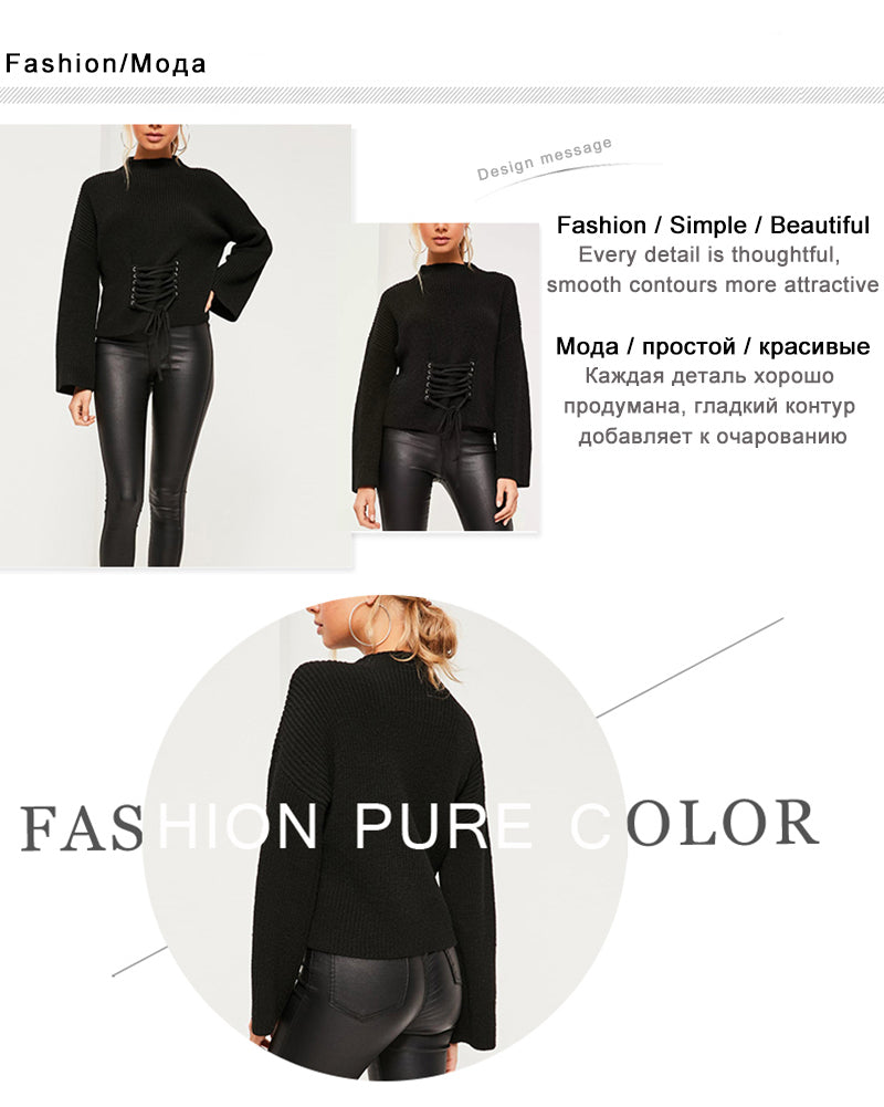 Eternal Show Autumn Knitted Pullover Sweater Women Lace Up Oversize Fall Ladies Sweater Pull Vintage Knitwear Winter Top 50N0521