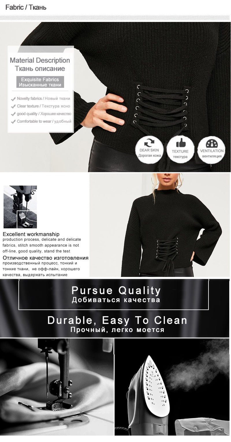 Eternal Show Autumn Knitted Pullover Sweater Women Lace Up Oversize Fall Ladies Sweater Pull Vintage Knitwear Winter Top 50N0521