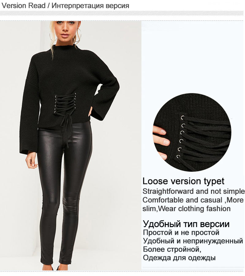 Eternal Show Autumn Knitted Pullover Sweater Women Lace Up Oversize Fall Ladies Sweater Pull Vintage Knitwear Winter Top 50N0521
