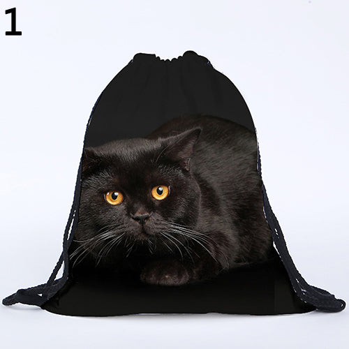 Unisex 3D Print Cat Sky Letter Fries Drawstring Backpack Travel Knapsack Bag