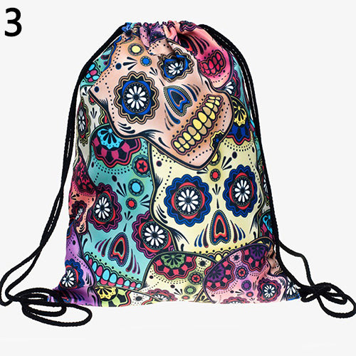 Unisex 3D Print Cat Sky Letter Fries Drawstring Backpack Travel Knapsack Bag