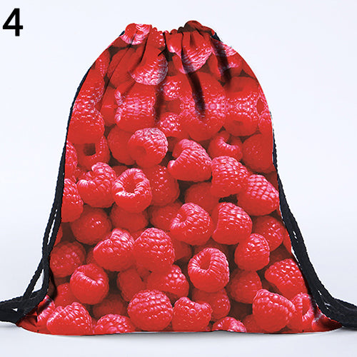 Unisex 3D Print Cat Sky Letter Fries Drawstring Backpack Travel Knapsack Bag