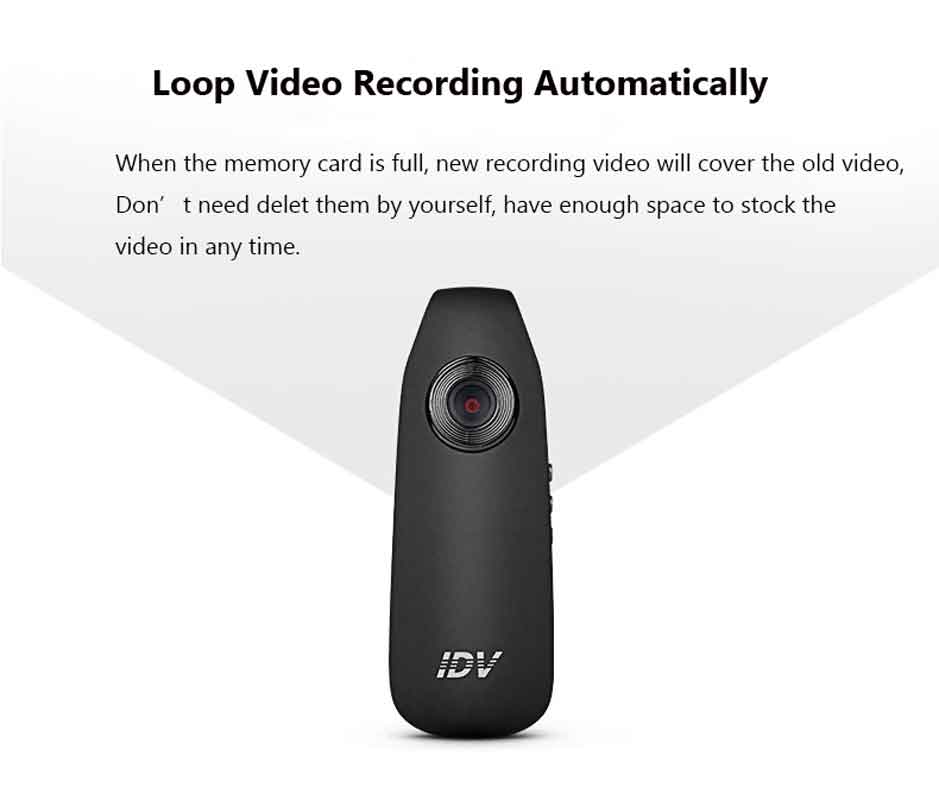 IDV007 Mini Camera DV Loop Video Voice Recorder HD 1080P 12MP 130 Degree Wide Angle Motion Detect Long Time Working Suppor