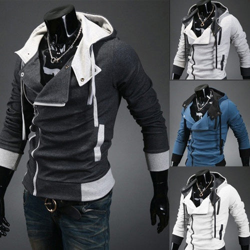 Men Fashion Side Zip Long Sleeve Jacket Sweatshirt Cool Slim Fit Outwear Hooded Hoodie