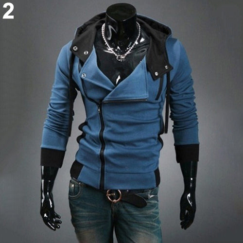 Men Fashion Side Zip Long Sleeve Jacket Sweatshirt Cool Slim Fit Outwear Hooded Hoodie