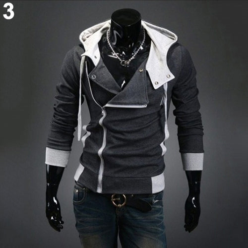 Men Fashion Side Zip Long Sleeve Jacket Sweatshirt Cool Slim Fit Outwear Hooded Hoodie