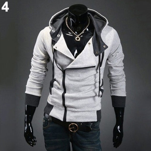 Men Fashion Side Zip Long Sleeve Jacket Sweatshirt Cool Slim Fit Outwear Hooded Hoodie