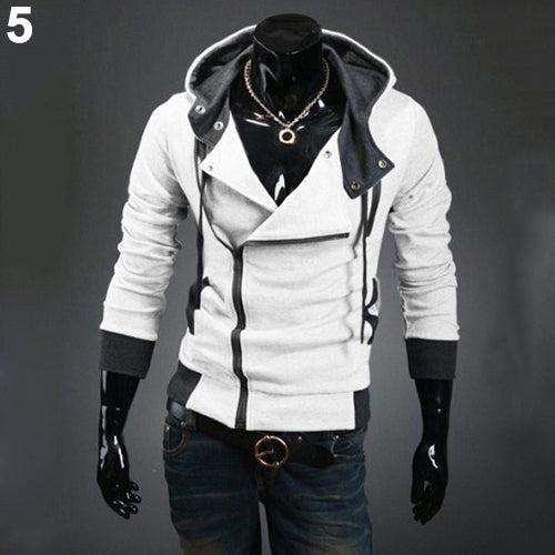 Men Fashion Side Zip Long Sleeve Jacket Sweatshirt Cool Slim Fit Outwear Hooded Hoodie