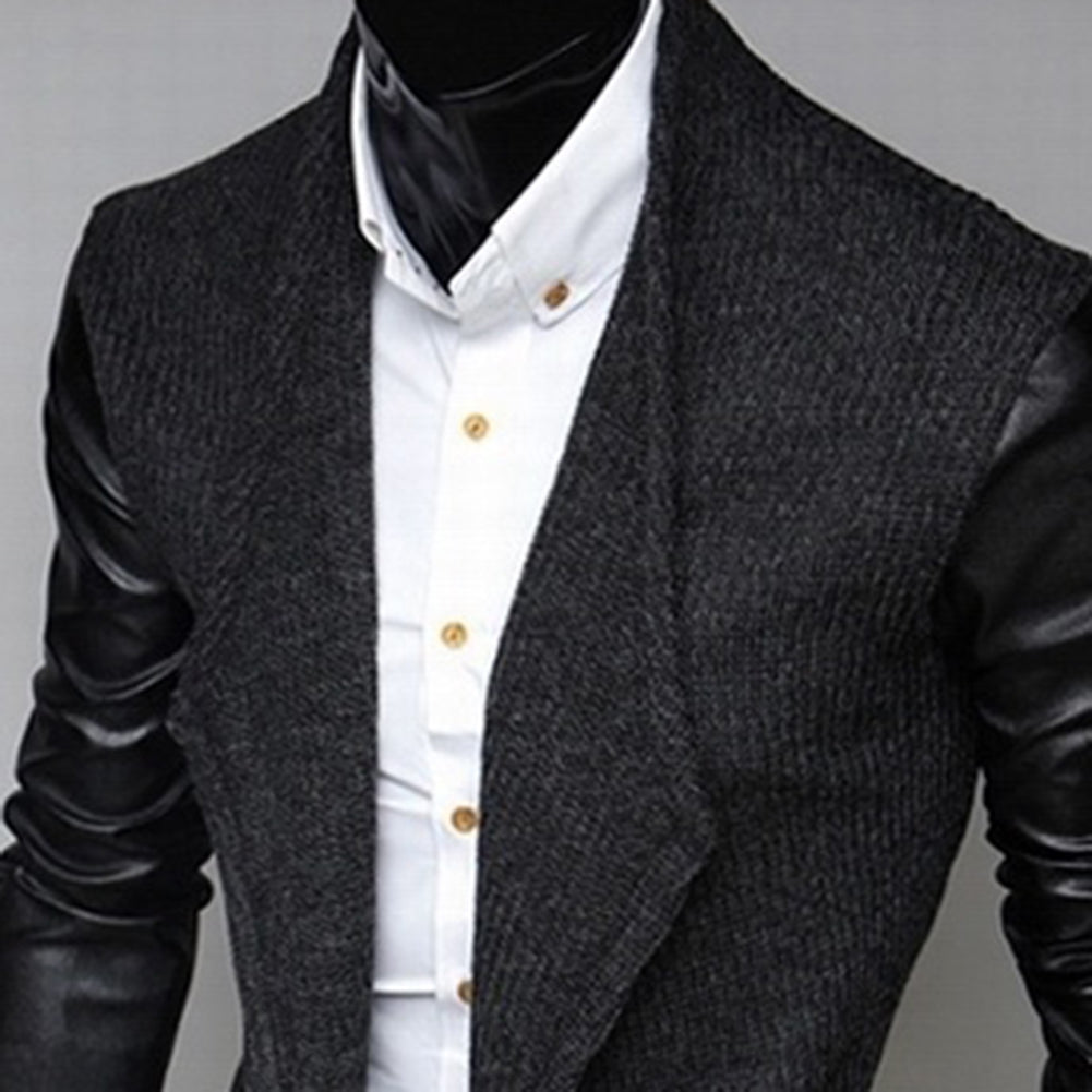 Fashion Men Jacket Formal Long Sleeve Slim Faux Leather Wedding Coat Outwear