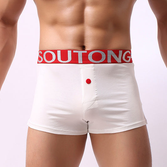 Underwear Men's Split Button Decor Boxer Briefs Mid Rise Breathable Underpants