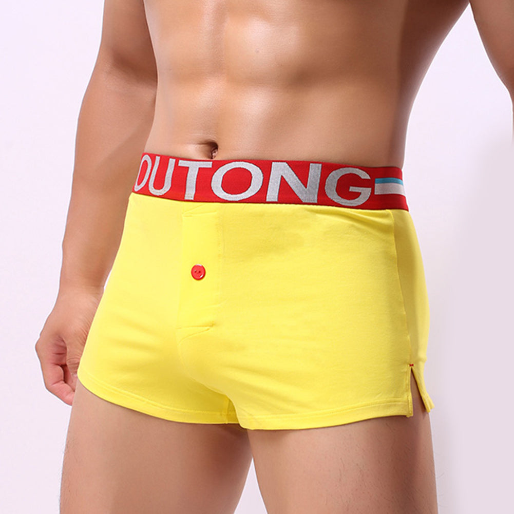 Underwear Men's Split Button Decor Boxer Briefs Mid Rise Breathable Underpants