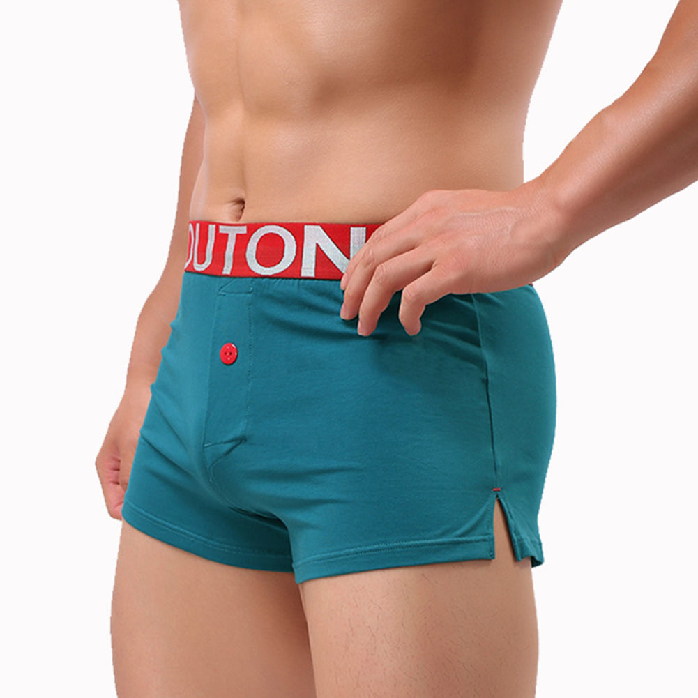 Underwear Men's Split Button Decor Boxer Briefs Mid Rise Breathable Underpants