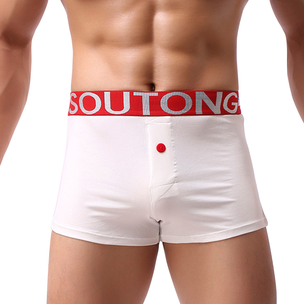 Underwear Men's Split Button Decor Boxer Briefs Mid Rise Breathable Underpants