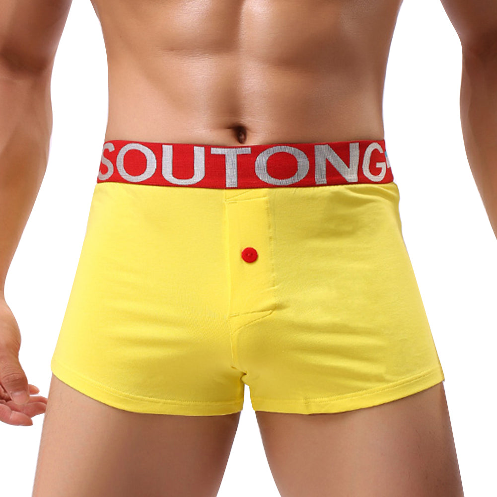 Underwear Men's Split Button Decor Boxer Briefs Mid Rise Breathable Underpants