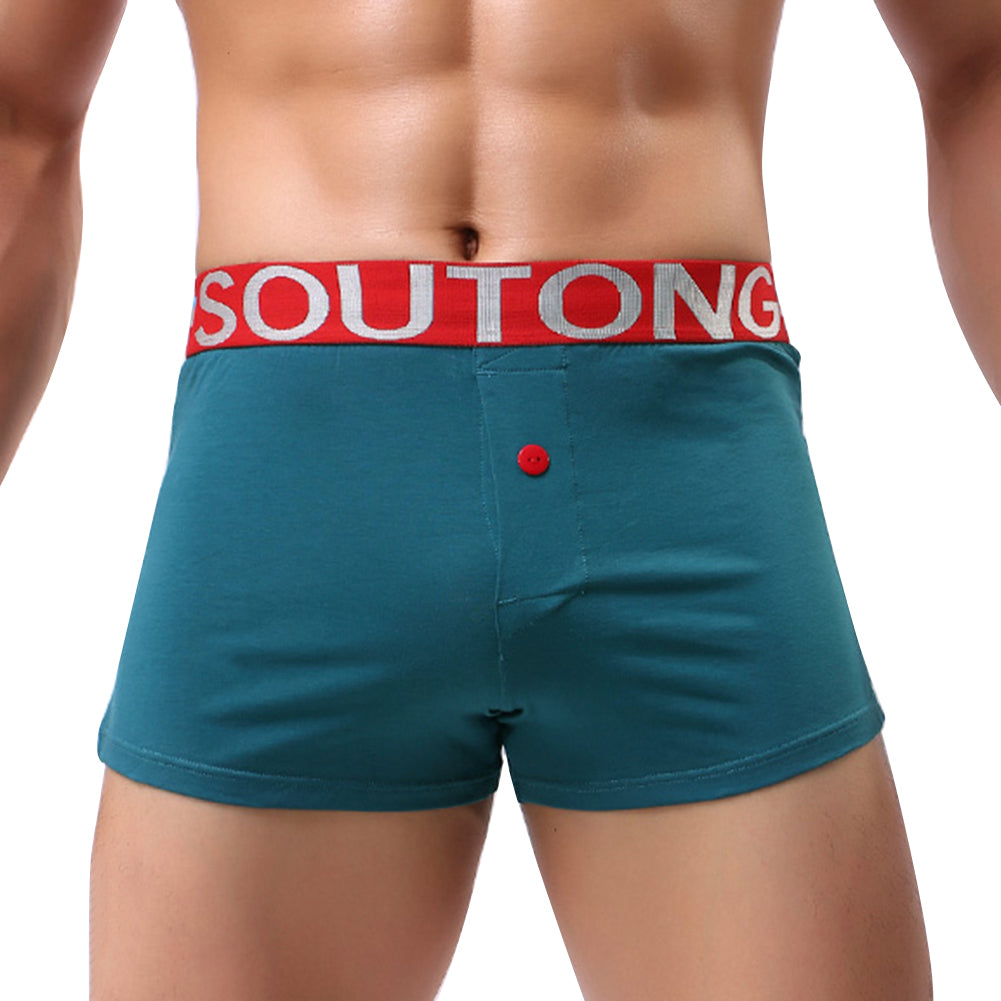 Underwear Men's Split Button Decor Boxer Briefs Mid Rise Breathable Underpants