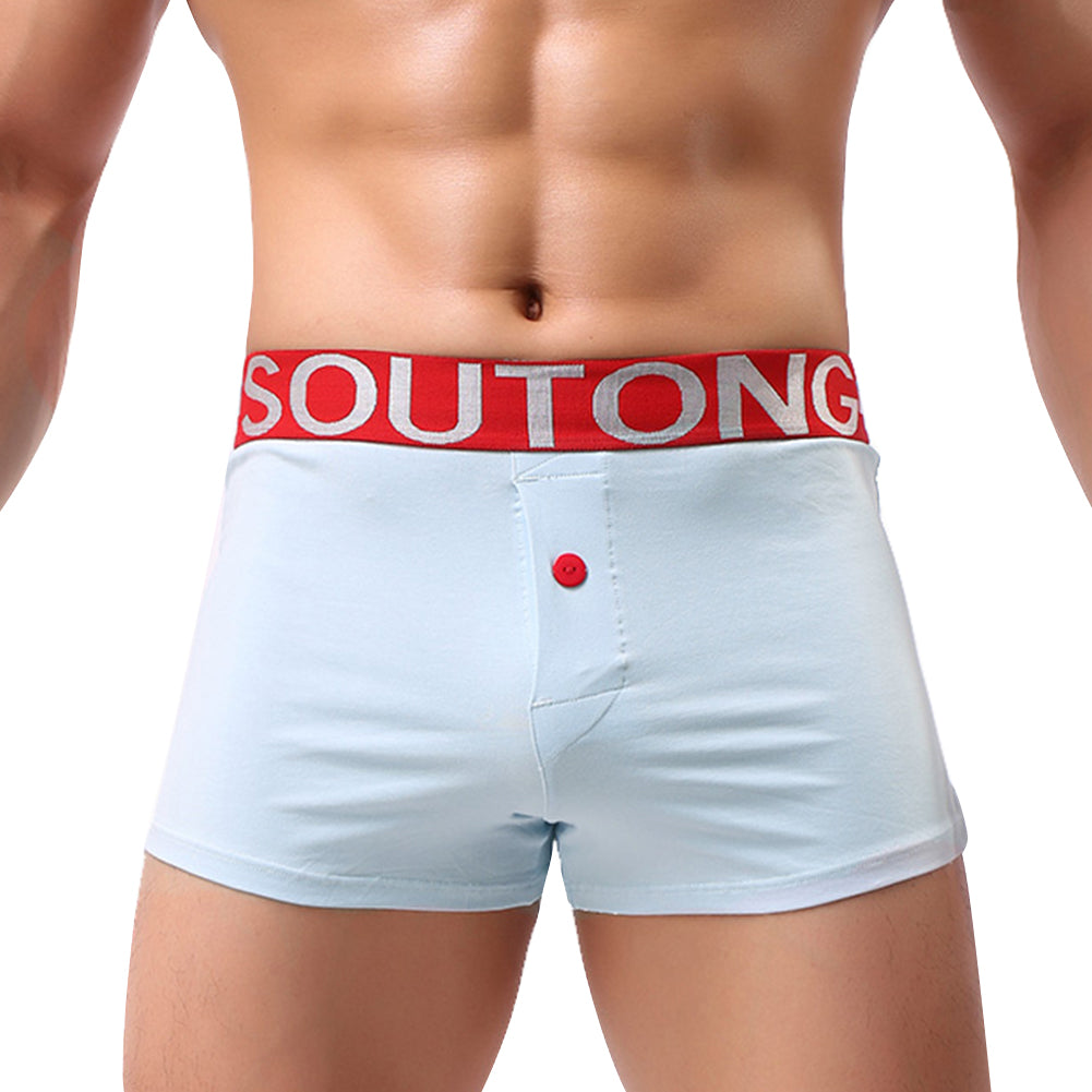 Underwear Men's Split Button Decor Boxer Briefs Mid Rise Breathable Underpants