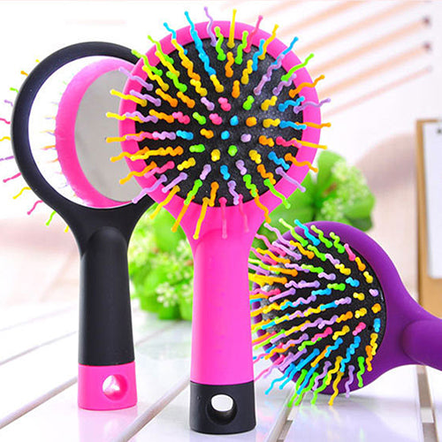 Rainbow Comb Volume Brush Candy Tone Magic Hairbrush with Mirror for Hair Tangle