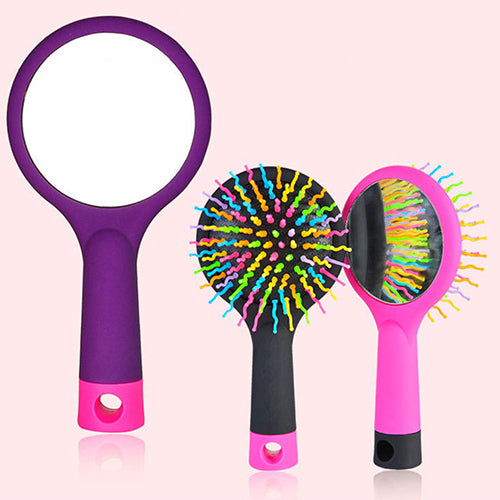 Rainbow Comb Volume Brush Candy Tone Magic Hairbrush with Mirror for Hair Tangle