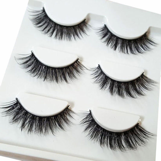 3 Pairs Makeup 3D Natural Soft Handmade Thick Long Cross False Fake Eyelashes