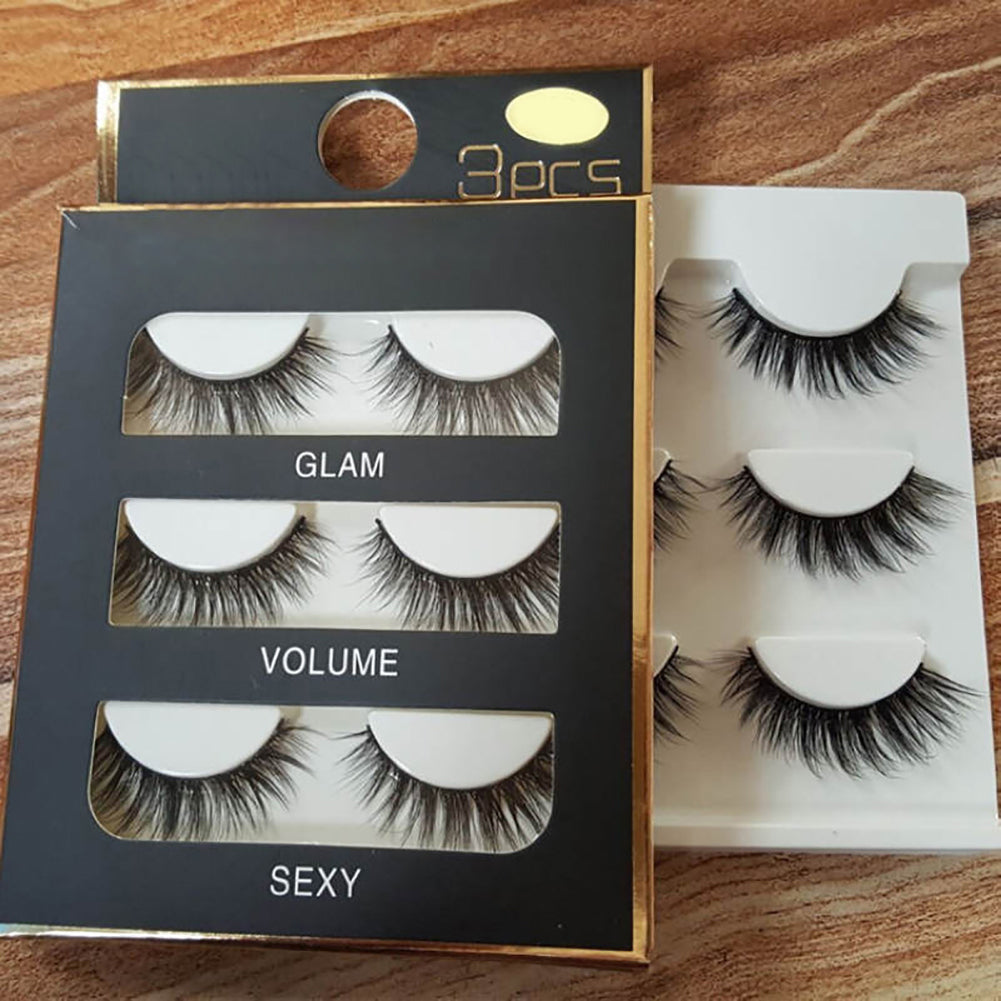 3 Pairs Makeup 3D Natural Soft Handmade Thick Long Cross False Fake Eyelashes