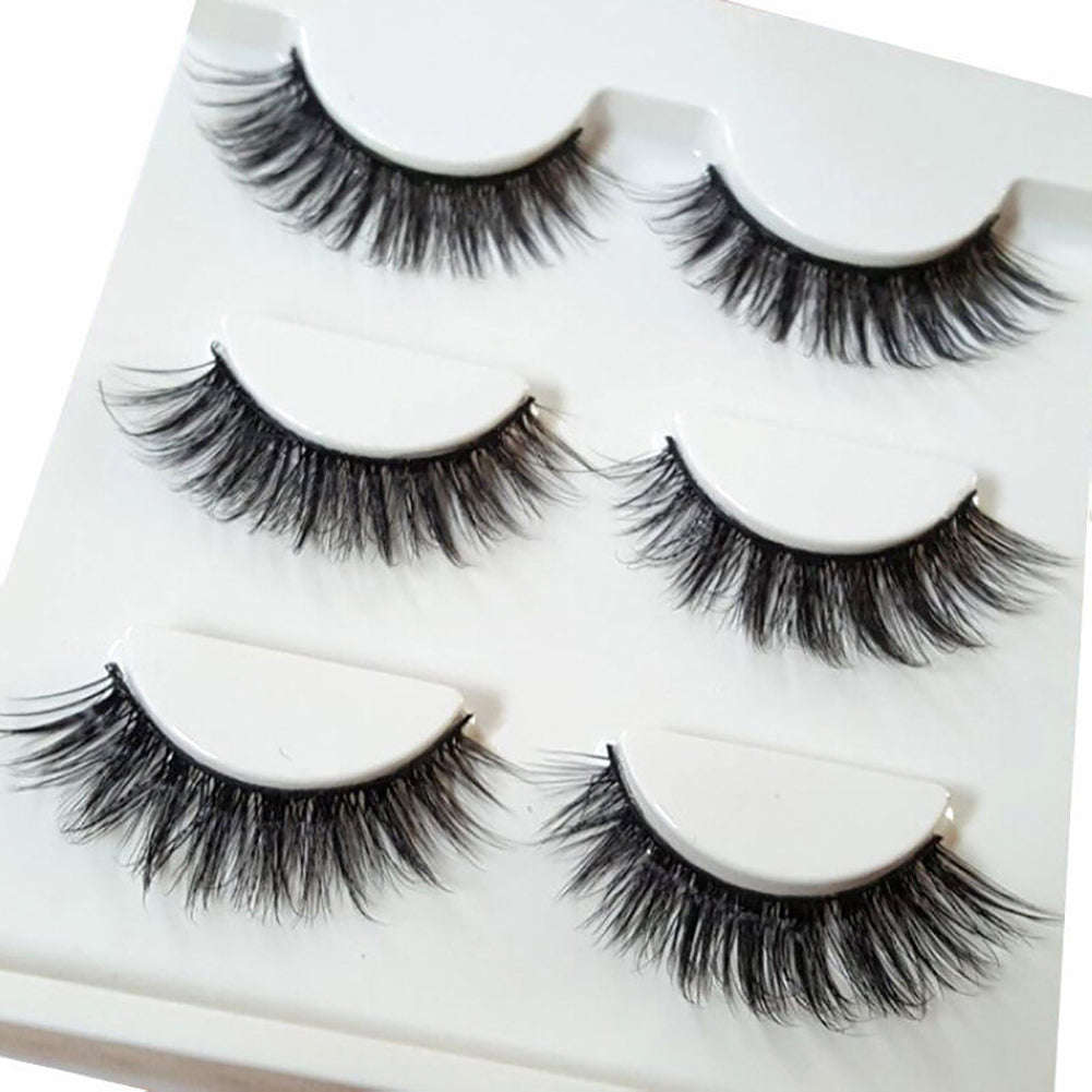 3 Pairs Makeup 3D Natural Soft Handmade Thick Long Cross False Fake Eyelashes