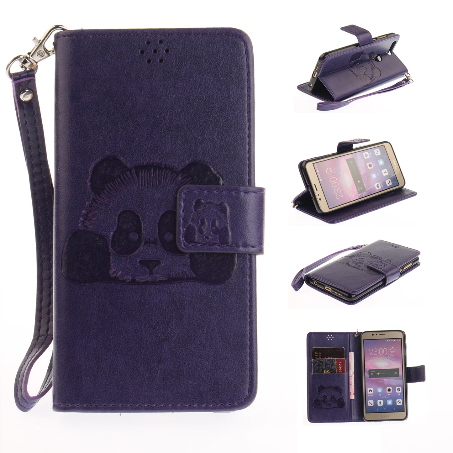 Huawei Honor 8 Case Panda Printed Flip Magnetic Wallet Card Slot Soft Protective Cover for Huawei Honor 8