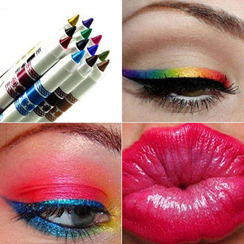 12Pcs Waterproof Glitter Lip Liner Eye Shadow Eyeliner Pencil Pen Makeup Set