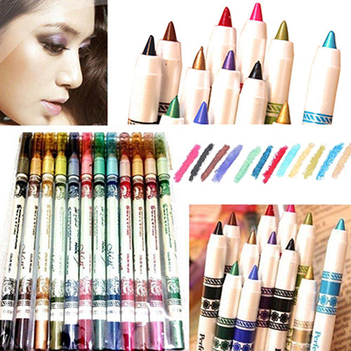 12Pcs Waterproof Glitter Lip Liner Eye Shadow Eyeliner Pencil Pen Makeup Set