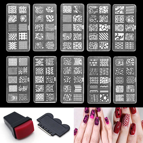 Nail Art Polish Manicure Image Stamping Template Plate Scraper Kits DIY Nail Tools