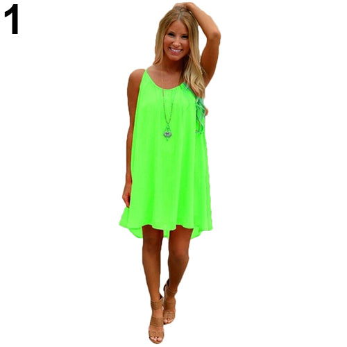 Sexy Women Spaghetti Strap Loose Sleeveless Summer Beach Chiffon Mini Dress