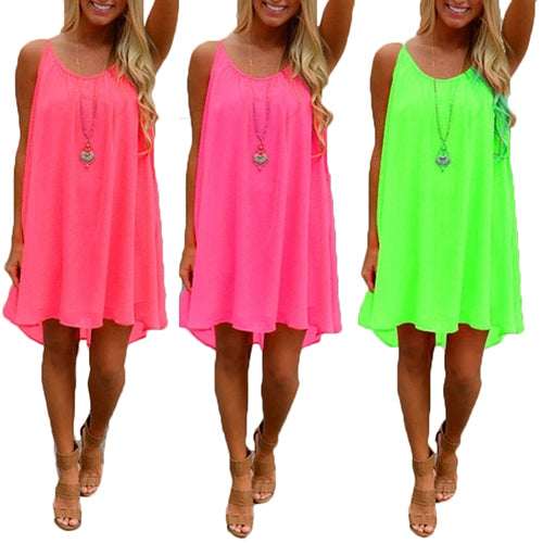 Sexy Women Spaghetti Strap Loose Sleeveless Summer Beach Chiffon Mini Dress