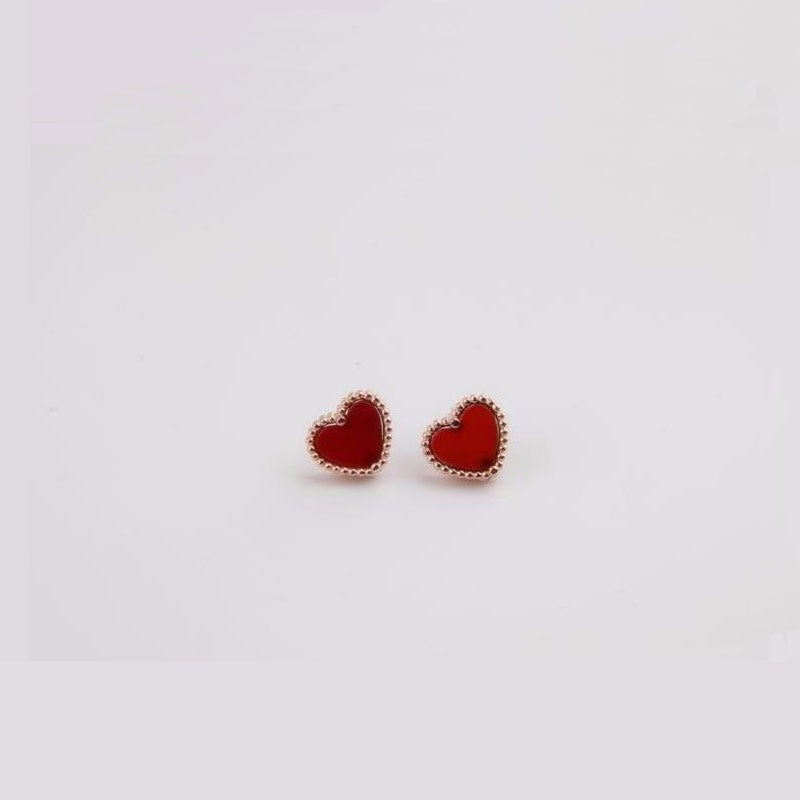 ES52 925 Sterling Sliver Red Agate Stud Earrings Fashion All-Match Heart Shaped Ear Clip Simple Ladies Jewelry