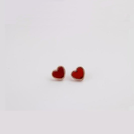 ES52 925 Sterling Sliver Red Agate Stud Earrings Fashion All-Match Heart Shaped Ear Clip Simple Ladies Jewelry