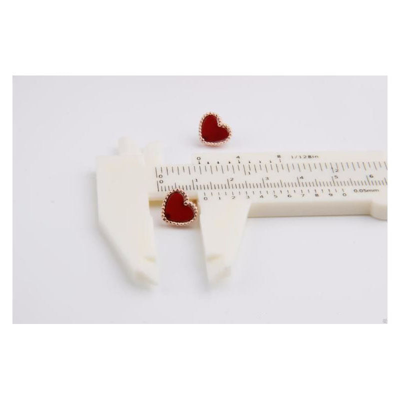 ES52 925 Sterling Sliver Red Agate Stud Earrings Fashion All-Match Heart Shaped Ear Clip Simple Ladies Jewelry