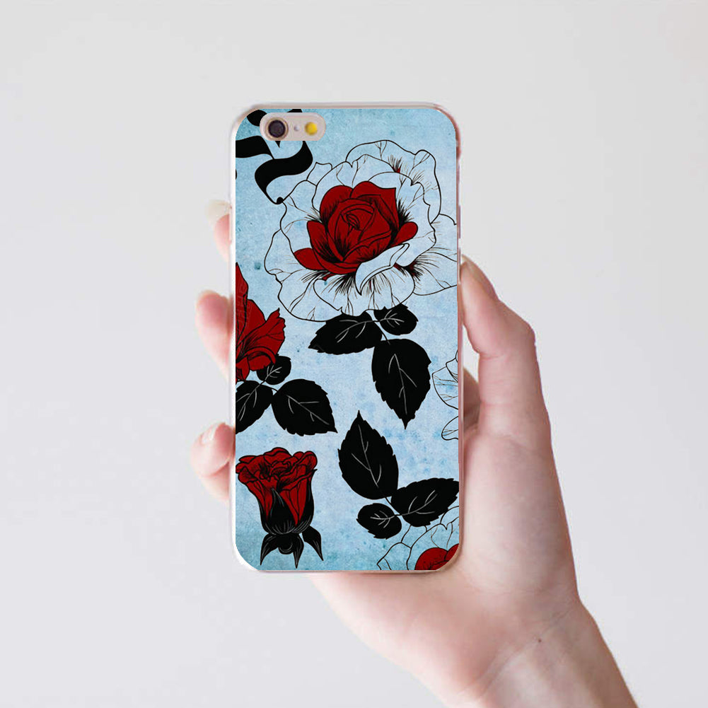 Rose Pattern Back Case Cover iPhone X 8 Plus Samsung Galaxy S8 Huawei P9 Xiaomi