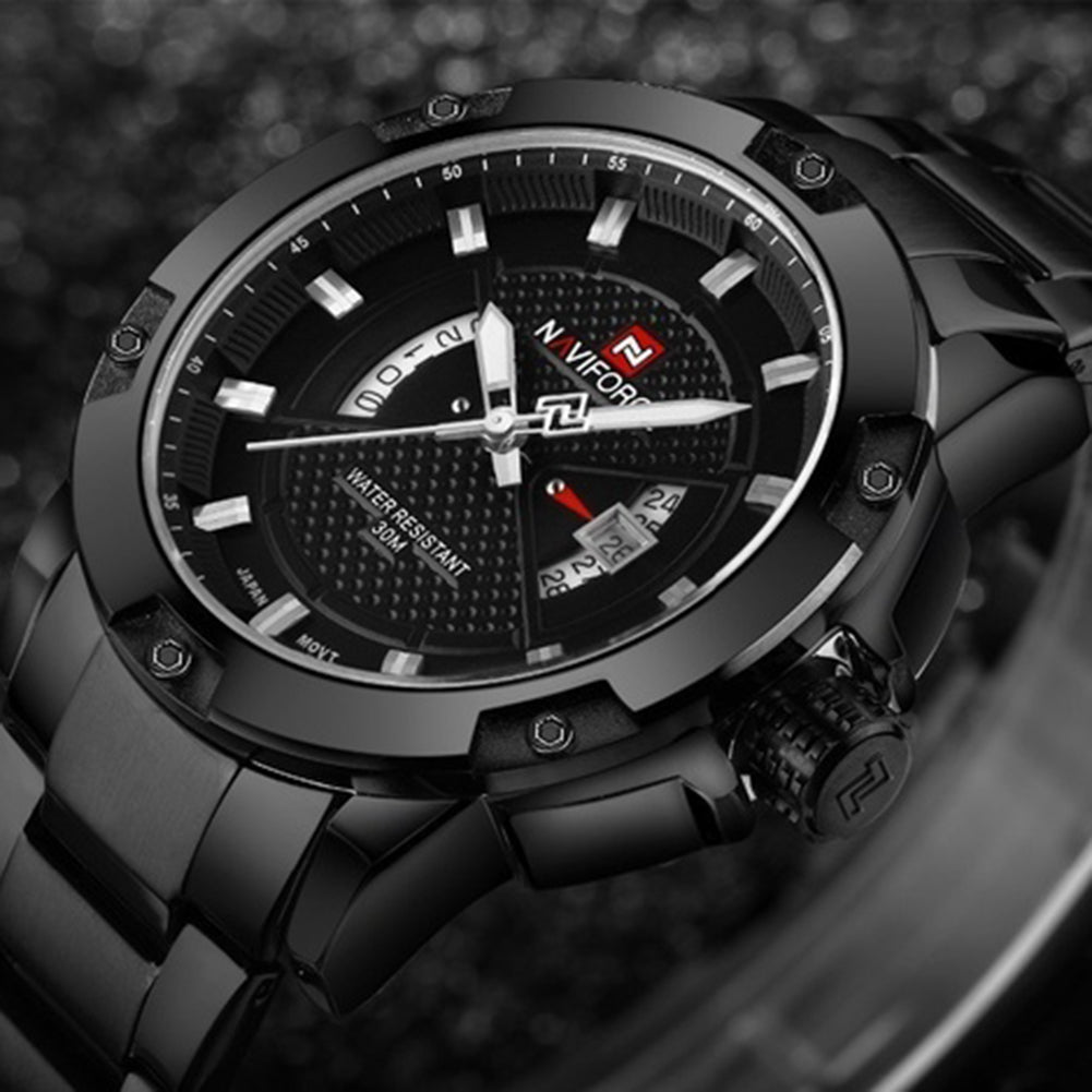 Men's Luxury Casual Stainless Steel Quartz Water Resistant Calendar Wrist Watch