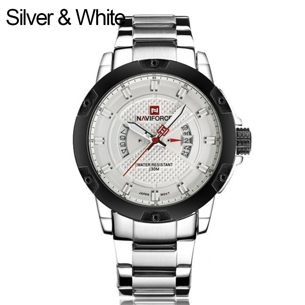 Men's Luxury Casual Stainless Steel Quartz Water Resistant Calendar Wrist Watch