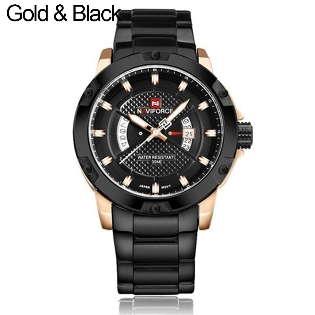 Men's Luxury Casual Stainless Steel Quartz Water Resistant Calendar Wrist Watch