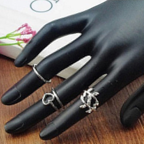 4Pcs/Set Rhinestone Leaf Heart Above Knuckle Midi Stack Ring Boho Party Jewelry