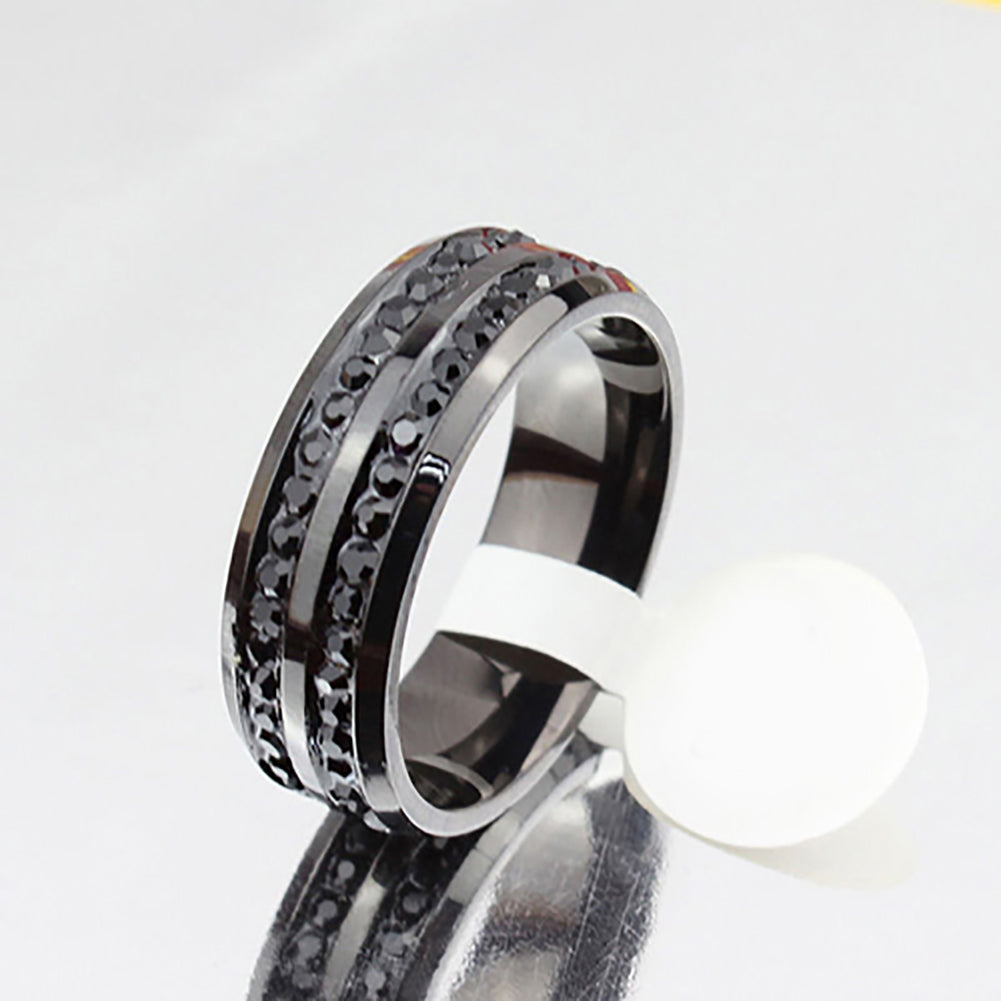 Women's Men's Fashion Black Rhinestone Stainless Steel Ring Wedding Band Gift