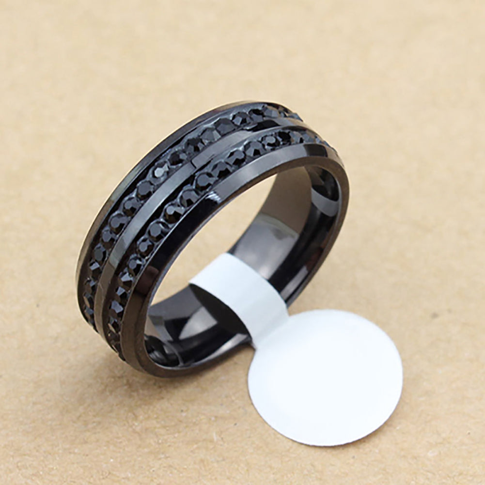 Women's Men's Fashion Black Rhinestone Stainless Steel Ring Wedding Band Gift