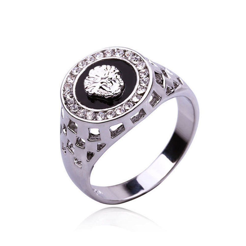 Women's Men's Fashion Black Rhinestone Stainless Steel Ring Wedding Band Gift