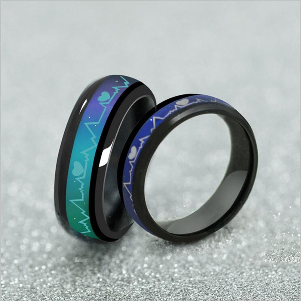 Unisex Fashion Heart Heartbeats Color Changeable by Mood Band Lovers Couple Ring